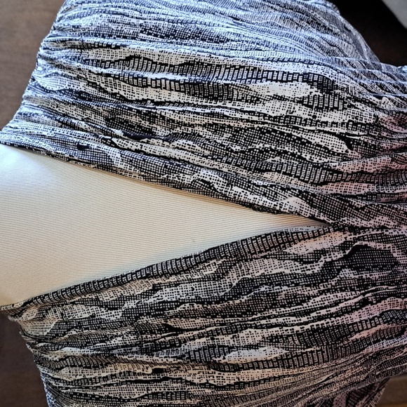 Evan-Picone M black/tan/taupe maxi dress V-neck ruched waistline - Picture 5 of 12